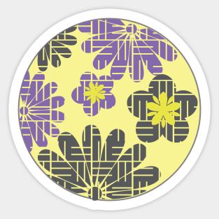 Japanese Floral Design Kimono Pattern Yellow Lilac Sticker